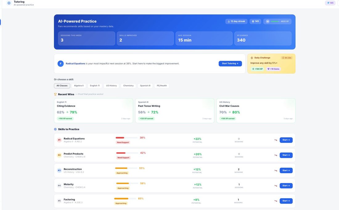 AI-powered tutoring practice skills